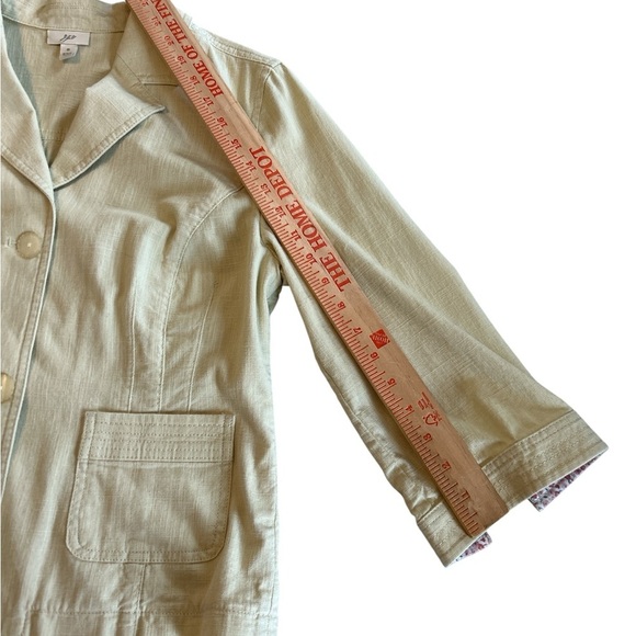 J. JILL Light Green Light Cotton Textured Unlined Jacket, Floral Flip Cuffs Sz 8 - Picture 13 of 13